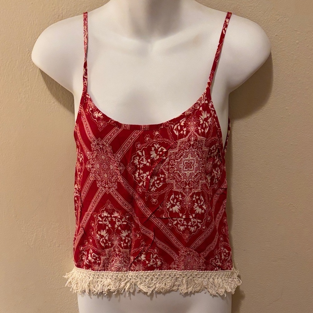 Rue21 Red Patterned Camisole with Lace Hem